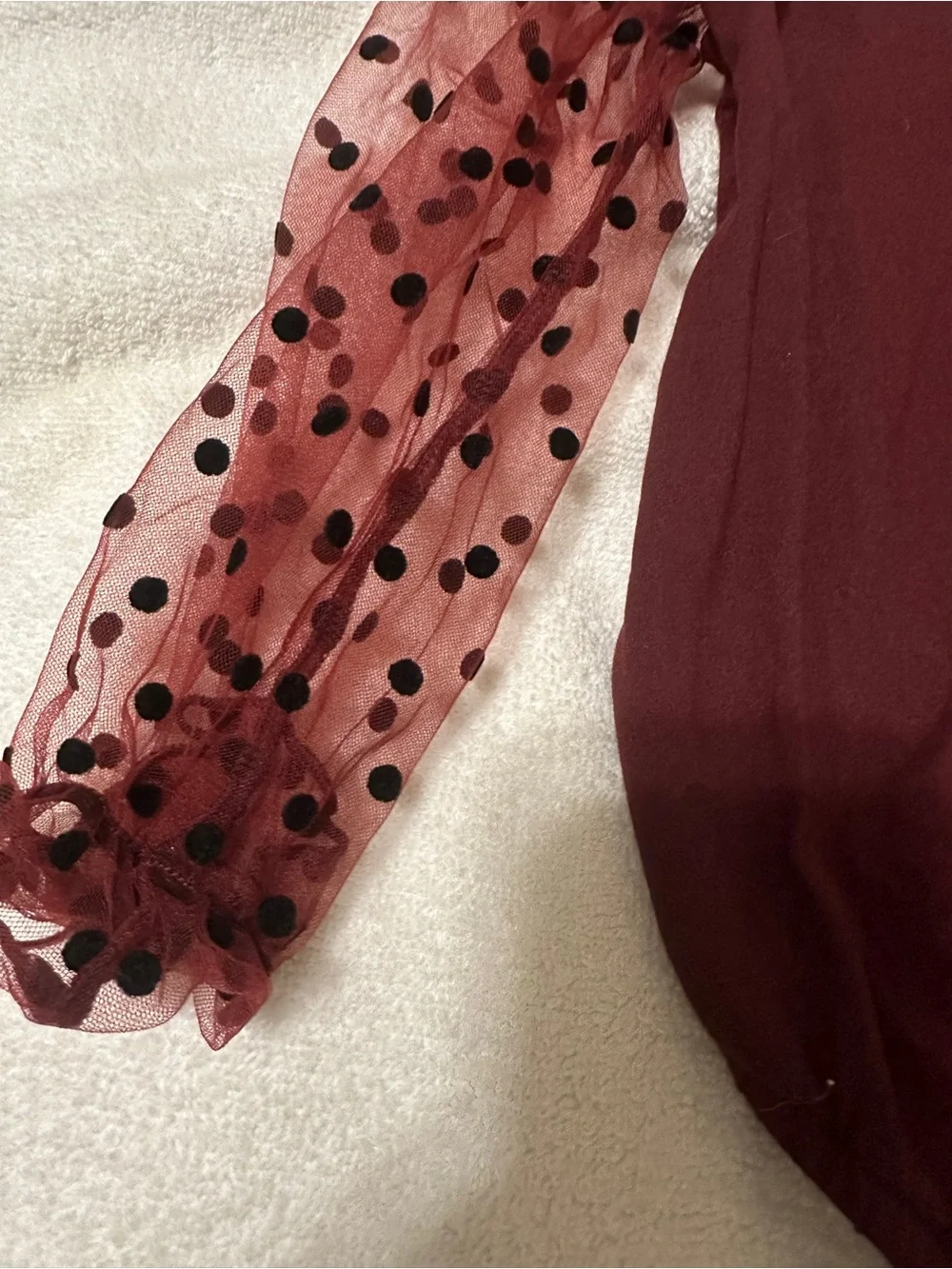 Bailey's Blossoms toddler one piece with Polka Dot sheer sleeves 4T Burgundy